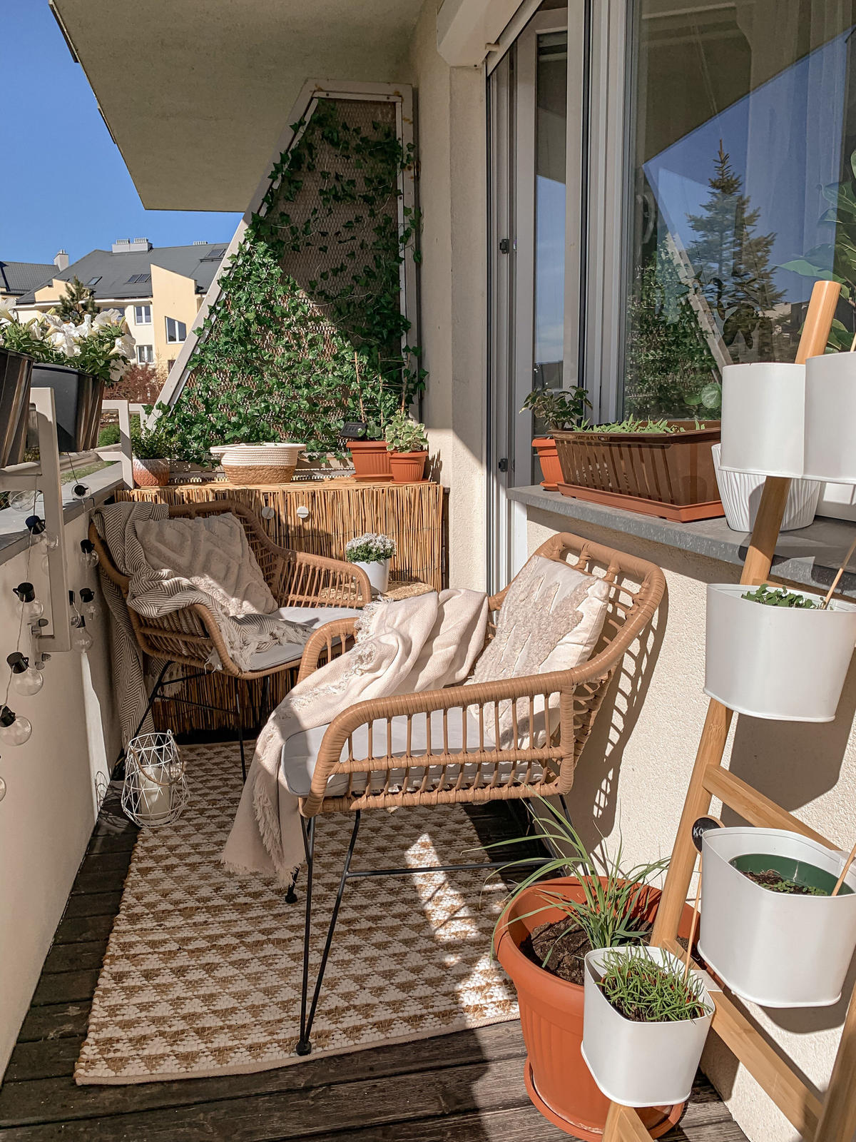 SET DE BALCON cu 2 locuri ratan natural perne gri deschis Trestina - bej/culoare naturală, material plastic - Beliani
