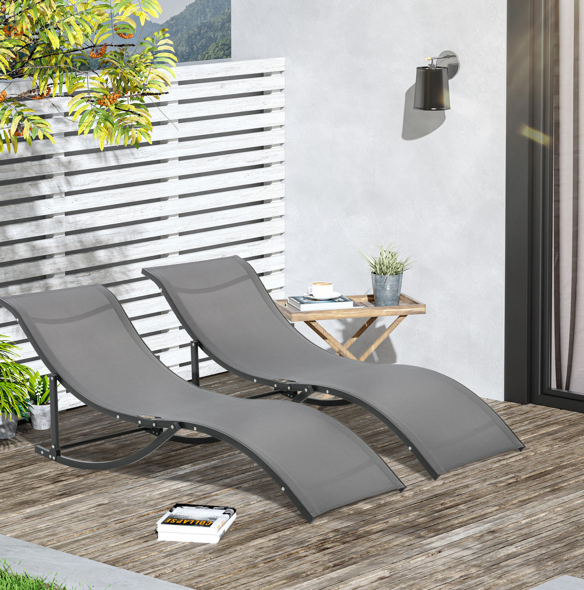 SONNENLIEGE 2er-Set aus Aluminium 165x61x63 cm in Dunkelgrau mit faltbarem Design - Dunkelgrau, Metall (61/63/165cm) - Modfu