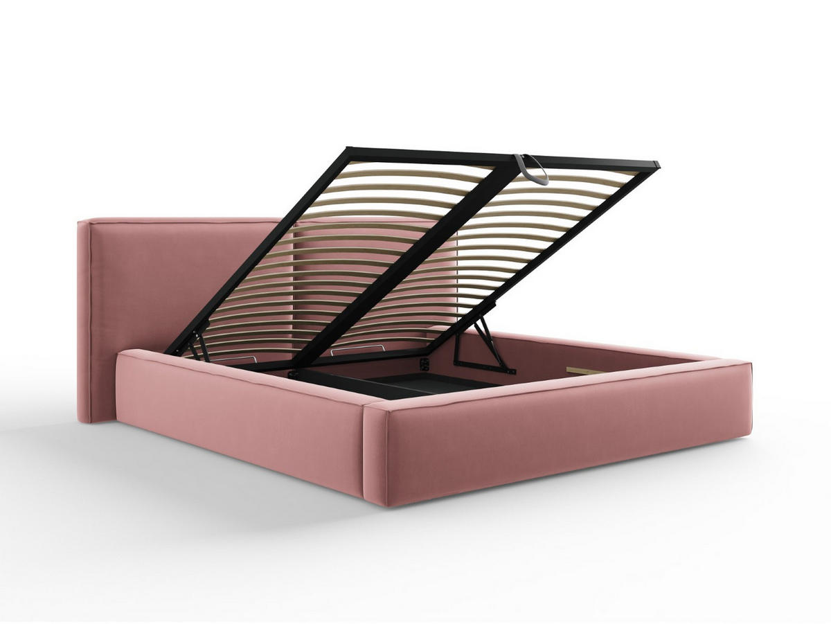 BETT mit Bettkasten und Kopfteil Jodie aus Samt rosa 180x200cm - Pink, Textil (180/200cm) - Micadoni
