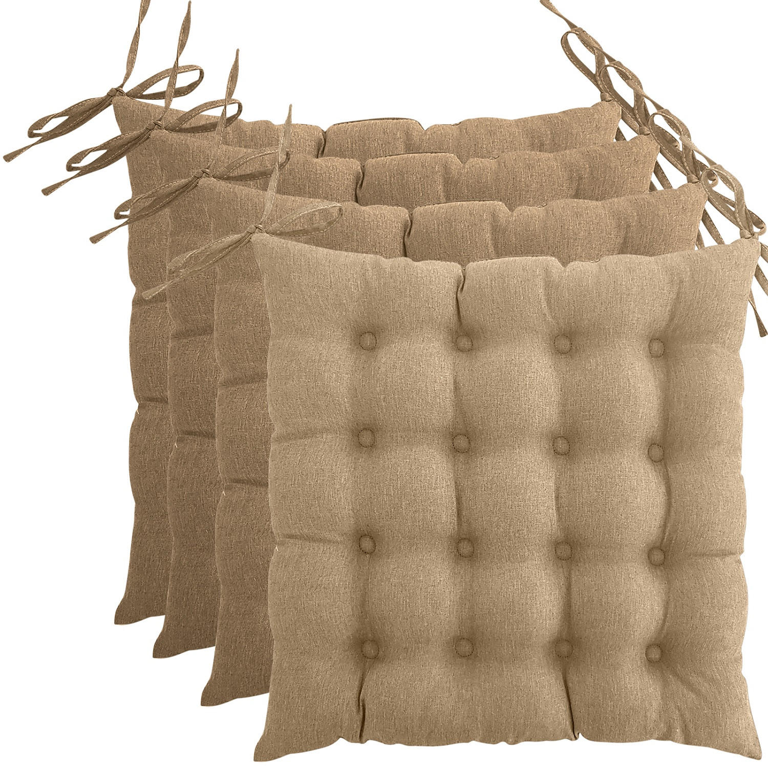 SITZKISSEN 4er Set 16-Punkt beige 40/40 cm mit Steppung und Halte-Bändern - Beige, Textil (40/40/4cm) - wometo