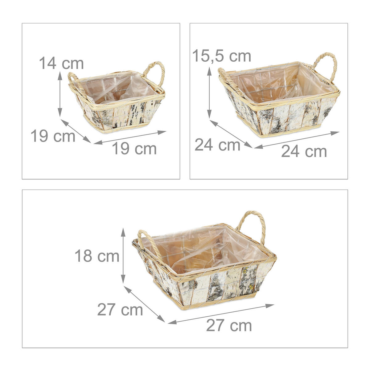 3xBLUMENTOPF - Multicolor, Holz/Textil (27/18/27cm) - Relaxdays