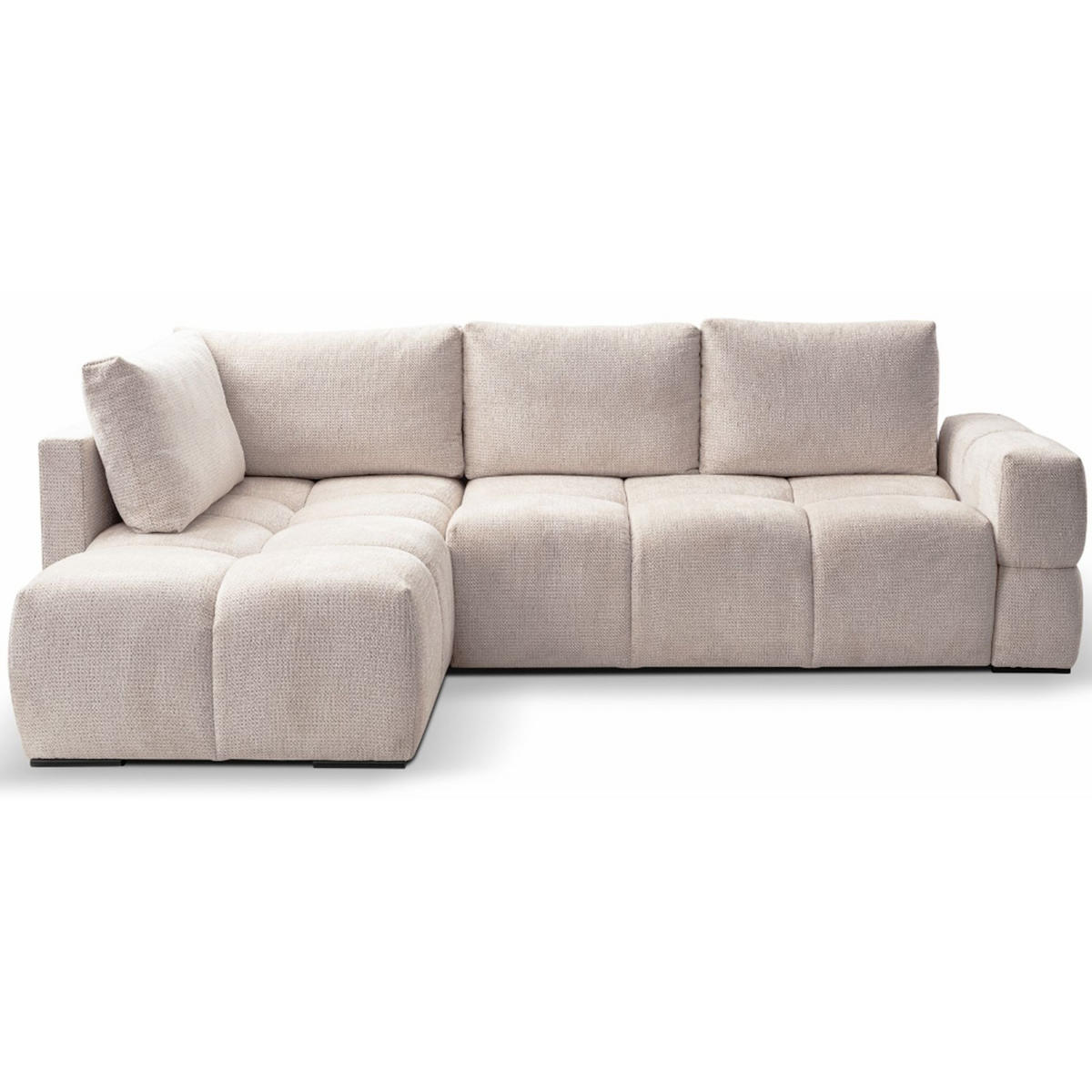 ECKSOFA Taremi mit Chenillebezug Hellbeige, beidseitig - Ecru/Schwarz, Textil (267/185cm) - Selsey