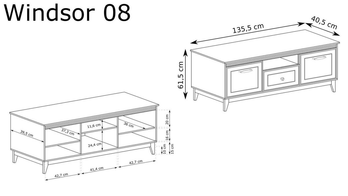 RTV-SCHRANK Windsor Kaschmir, Dreitüriger TV-Tisch mit Schublade - Kaschmir, Holzwerkstoff (136/62/41cm) - Bettso