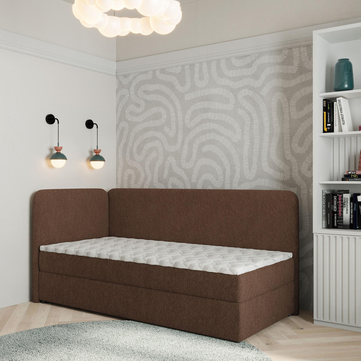 BOXBETT GINA 80x200 cm mit Matratze und Topper, H2+H3 - Braun - Braun, Holz (80/200cm) - MASSENO