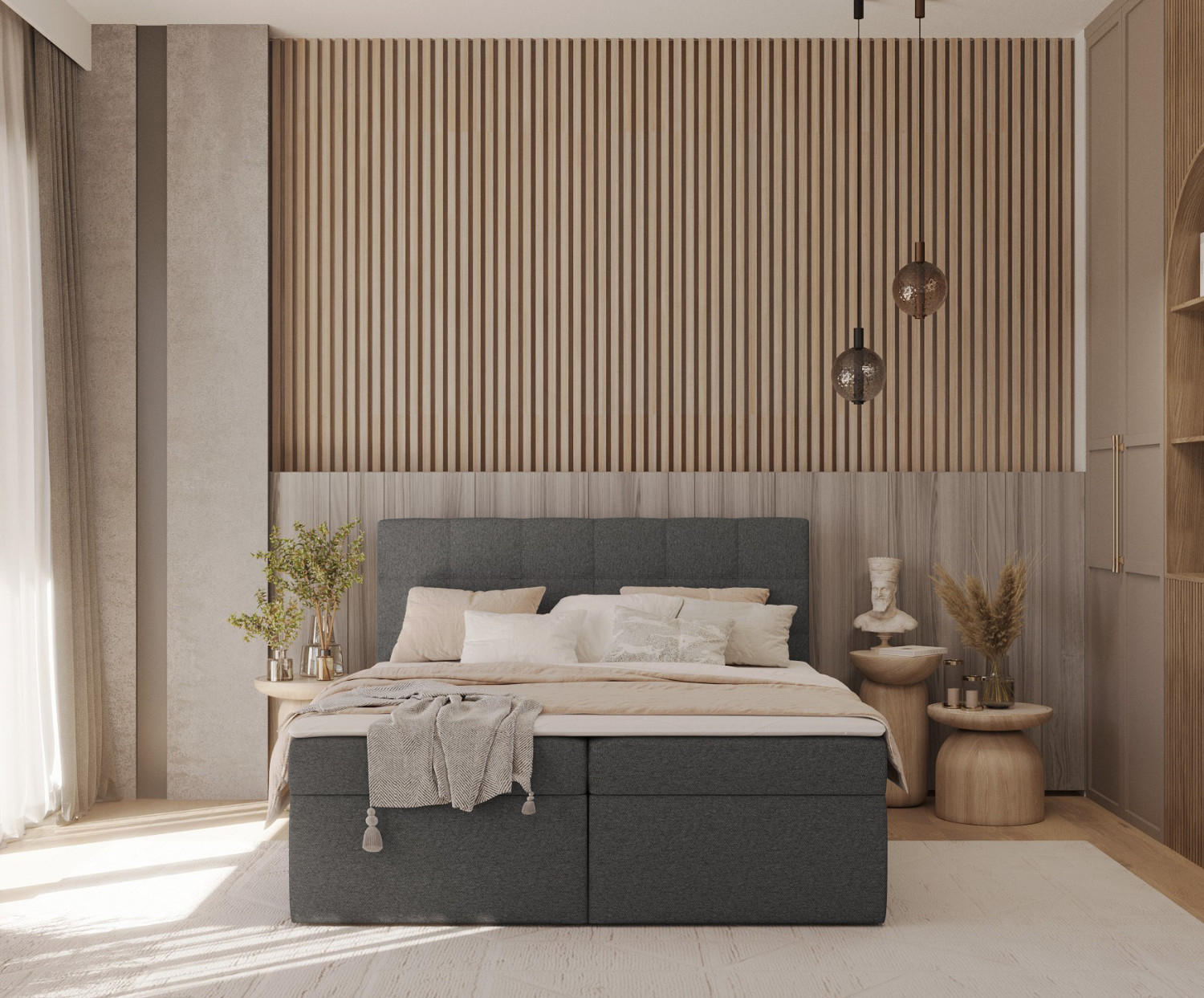 BOXBETT Lean 180/200 cm Anthrazit im Megan Stoff - Anthrazit/Schwarz, Holz/Holzwerkstoff (180/200cm) - AltaBeds