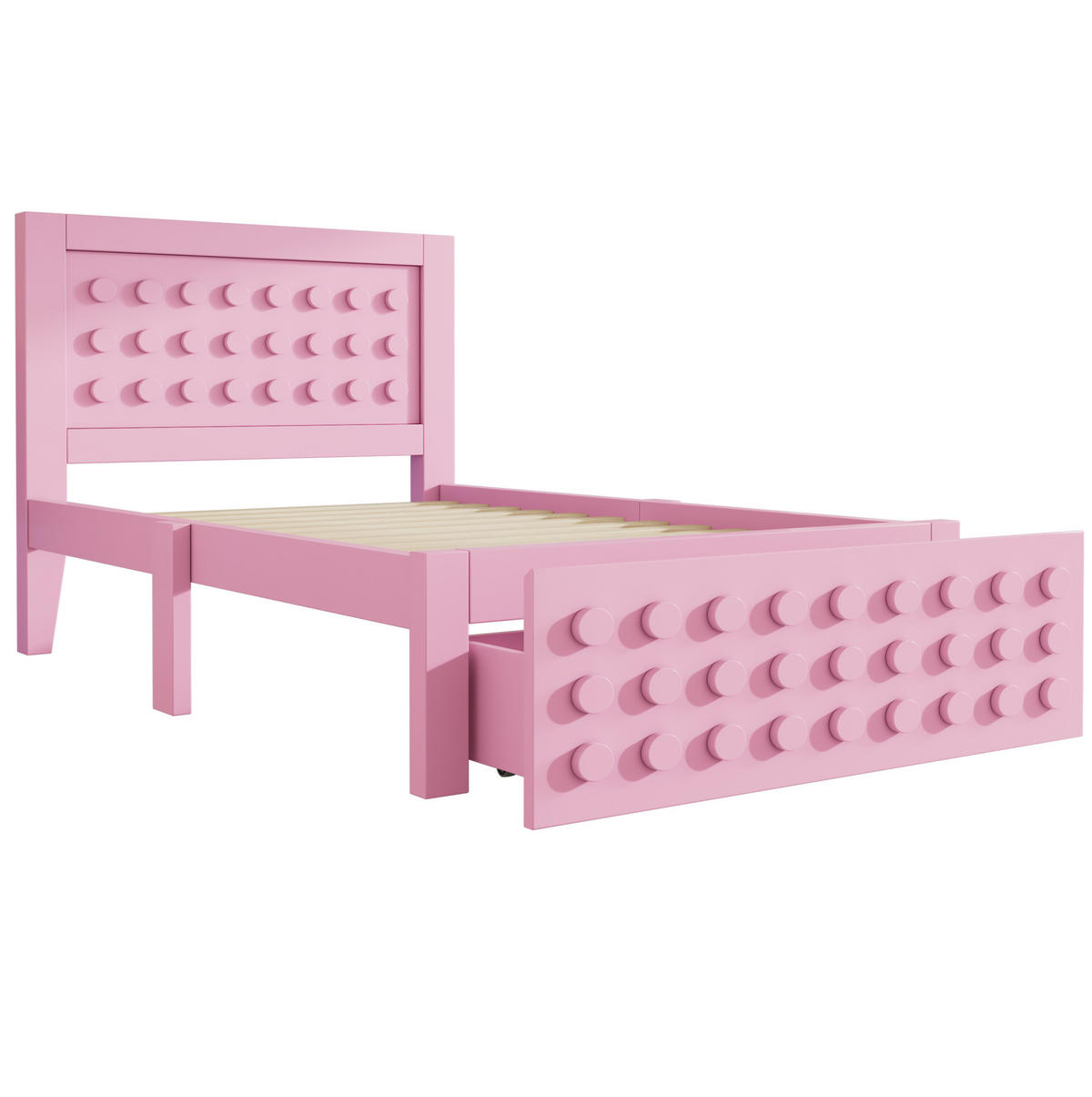 KINDEREINZELBETTEN aus Holz 90x190 cm in Rosa mit Schublade & Stauraum - Rosa, Holz (90/190cm) - Modfu