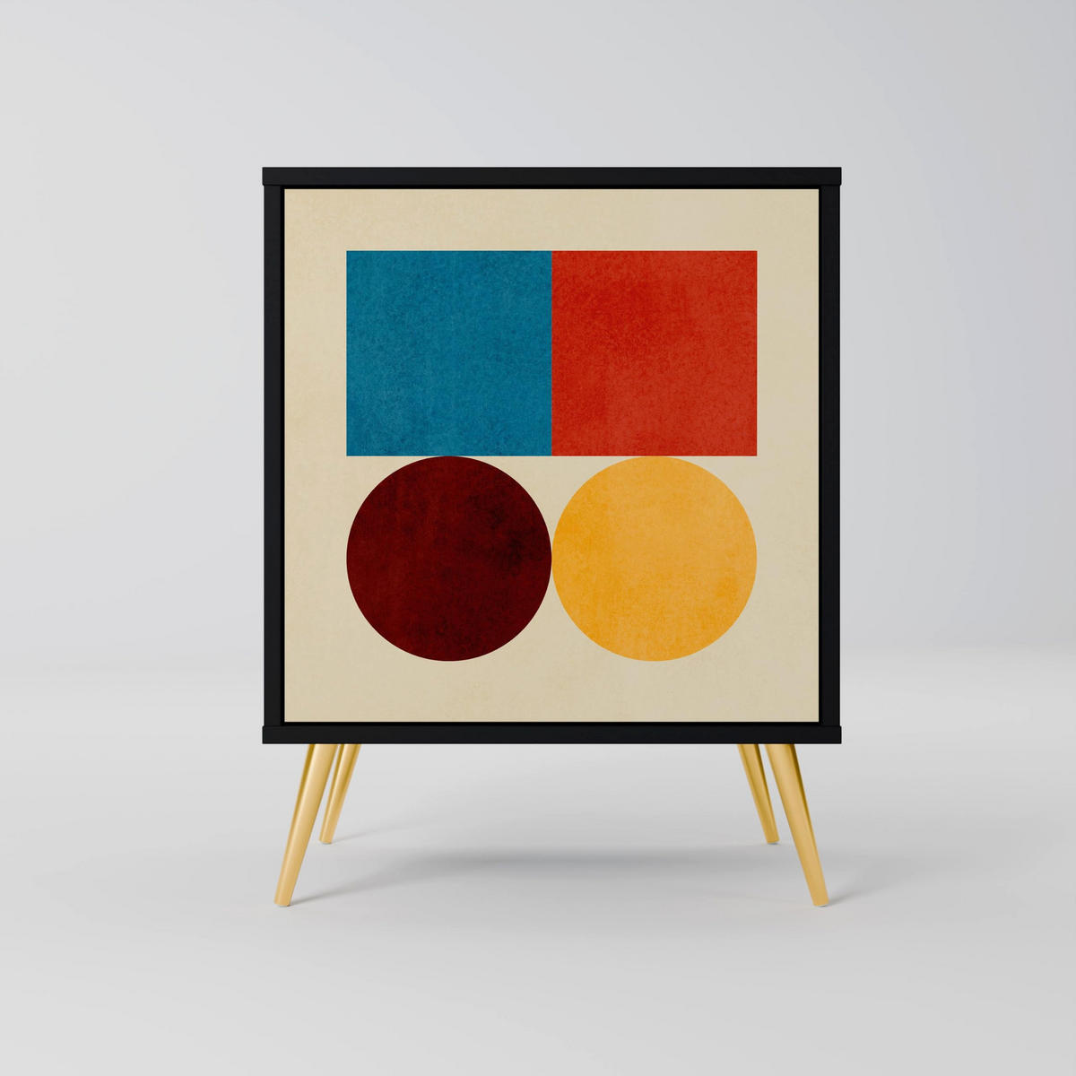 SIDEBOARD GEOMETRIC PUZZLE, Schwarz, 57,5x42x72,5 cm, Schwarze Metallfüße - Multicolor/Schwarz, Holzwerkstoff/Metall (57.5/72.5/42cm) - SpaceRebels