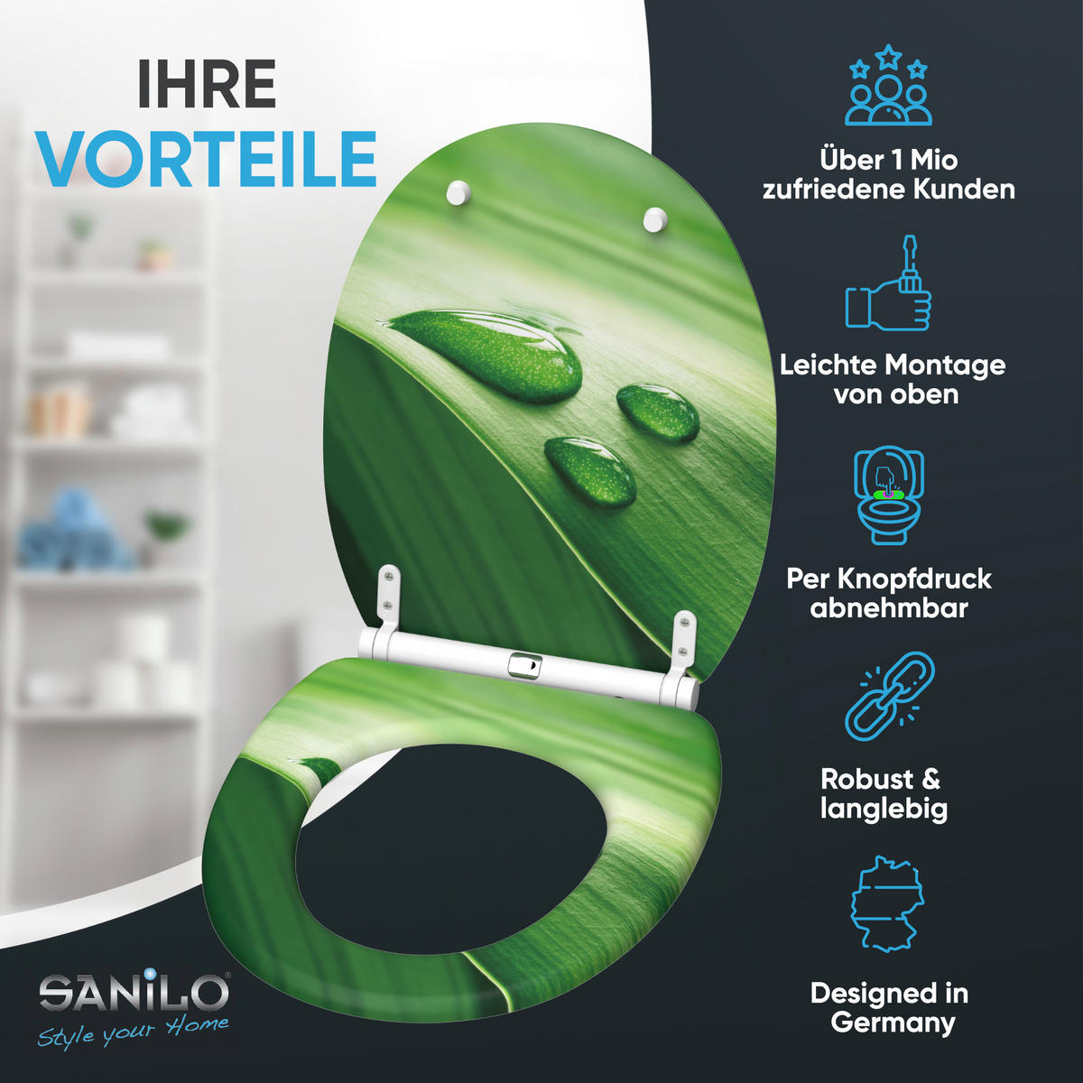 WC-SITZ mit Absenkautomatik Green Leaf - Grün, Holzwerkstoff (37.7/5.5/48cm) - Sanilo