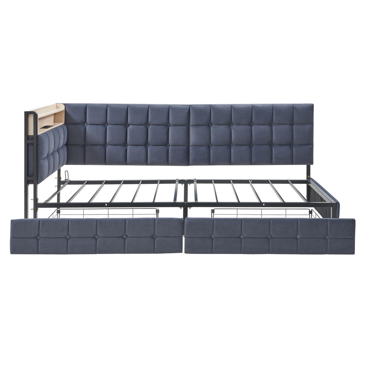 POLSTERBETT 90/200 cm Grau mit 2 Schubladen und LED-Beleuchtung - Grau, Textil (90/200cm) - Flora Grace