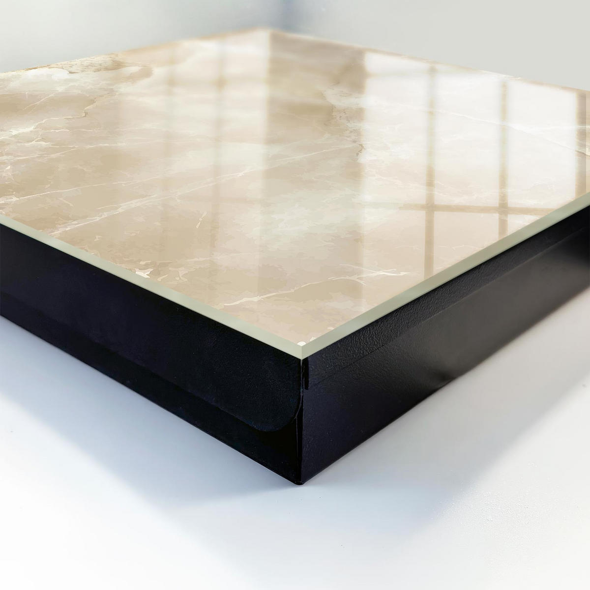 SCHLÜSSELBOX Schwarz 30x30 cm- Türöffnung nach rechts - Beiger Marmor - Beige, Metall (30/30/5cm) - TULUP