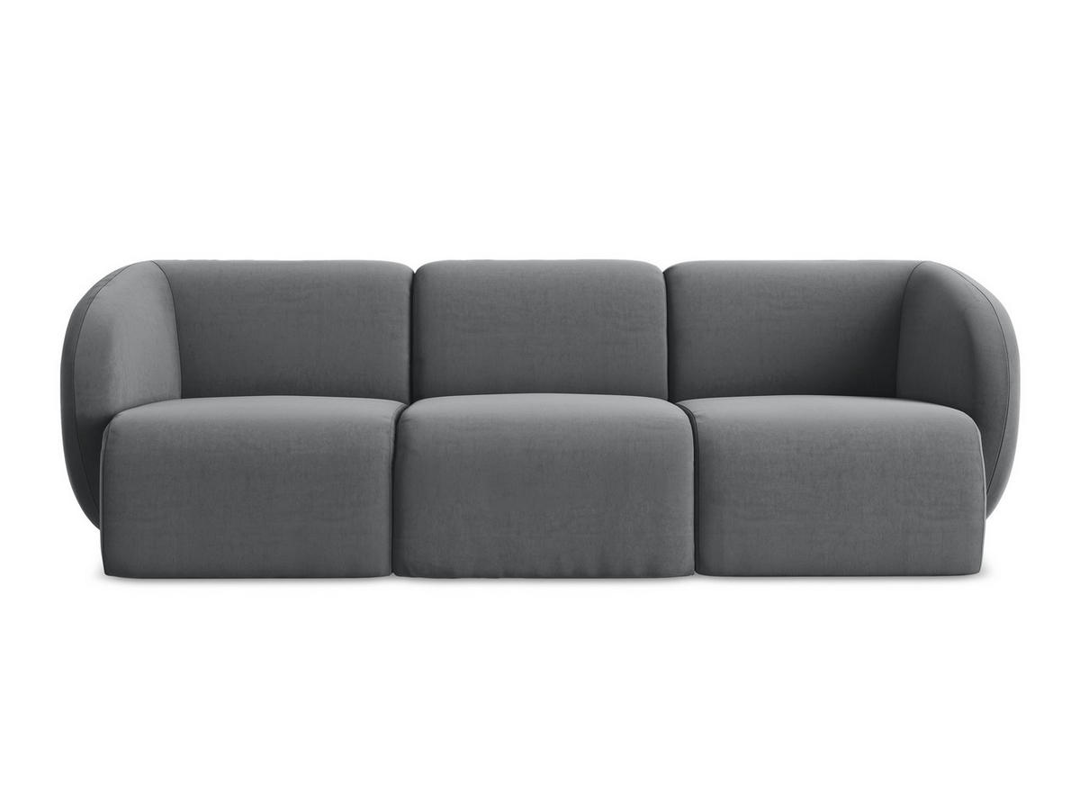 3-SITZER SOFA Samt Stoff Grau - Edelstahlfarben/Schwarz, Holzwerkstoff/Kunststoff (244/75/94cm) - Makamii