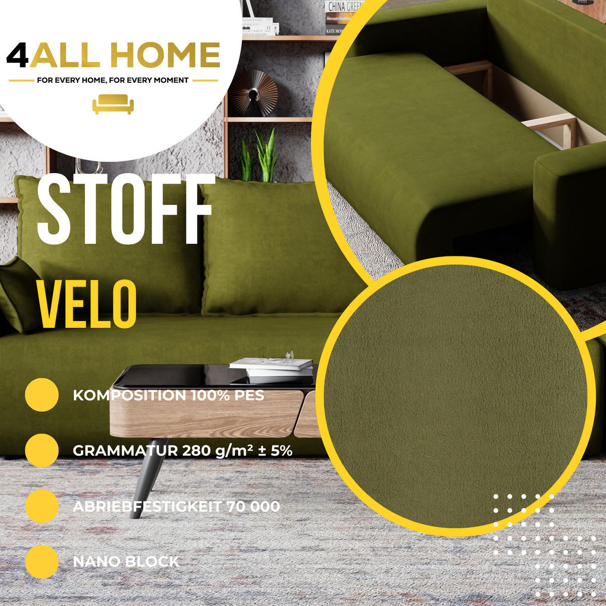 SOFA Bubi mit Bettkasten und Schlaffunktion, Velourstoff - Olivgrün, Holzwerkstoff (242/85/95cm)