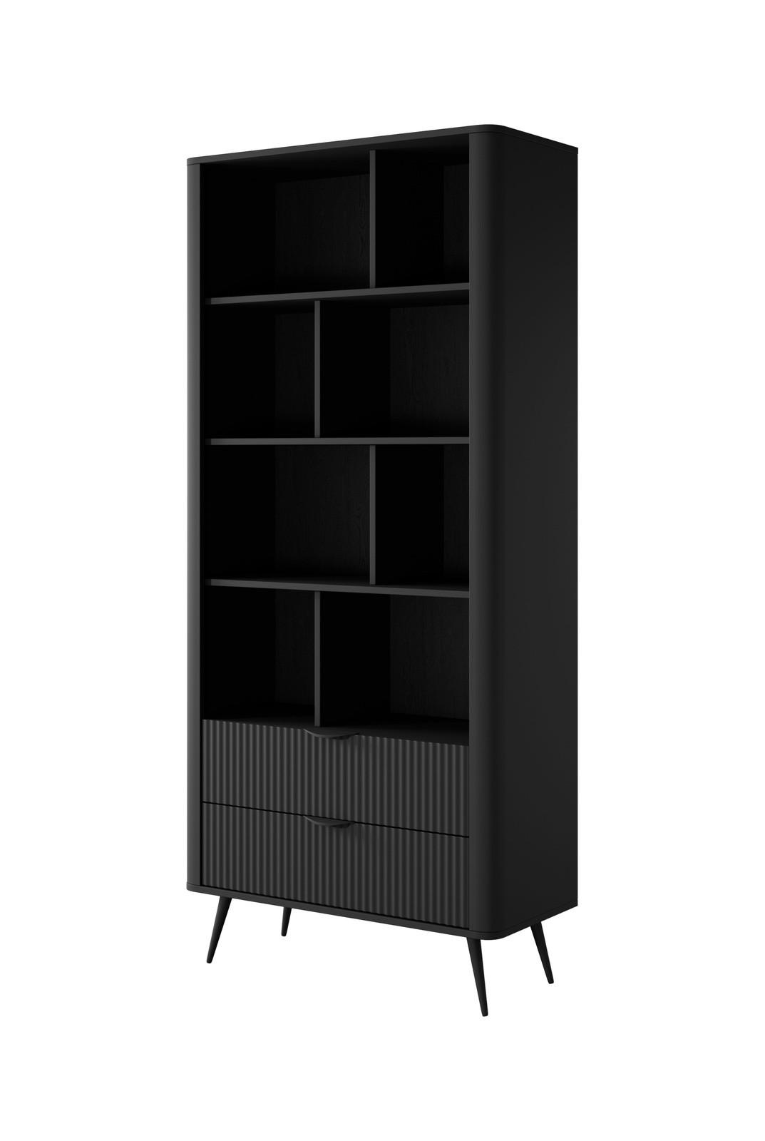 STANDREGAL Flore B Schwarz - 88 cm - mit 2 geriffelten Schubladen - Schwarz, Holz/Holzwerkstoff (88/194/38cm) - Ravio