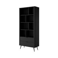 STANDREGAL Flore B Schwarz - 88 cm - mit 2 geriffelten Schubladen - Schwarz, Holz/Holzwerkstoff (88/194/38cm) - Ravio