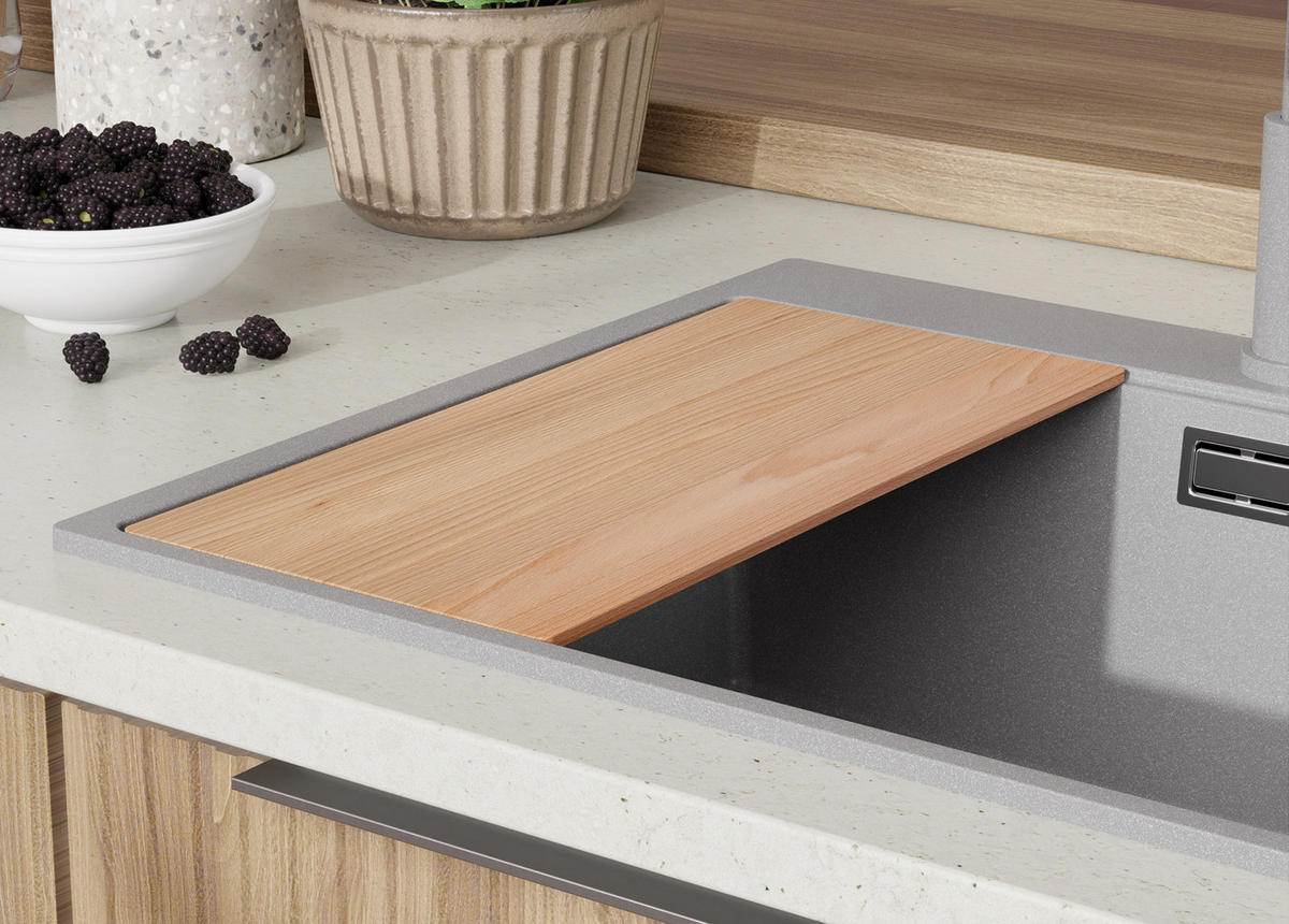 GRANITSPÜLE Oslo Duo, 2-er set Grau 78/50 cm 2 Becken + Küchenarmatur 40/20 cm + Ablauf-Set + Schneidebrett ab 80er Unterschrank - Chromfarben/Beige, Kunststoff (78/20/50cm) - Primagran