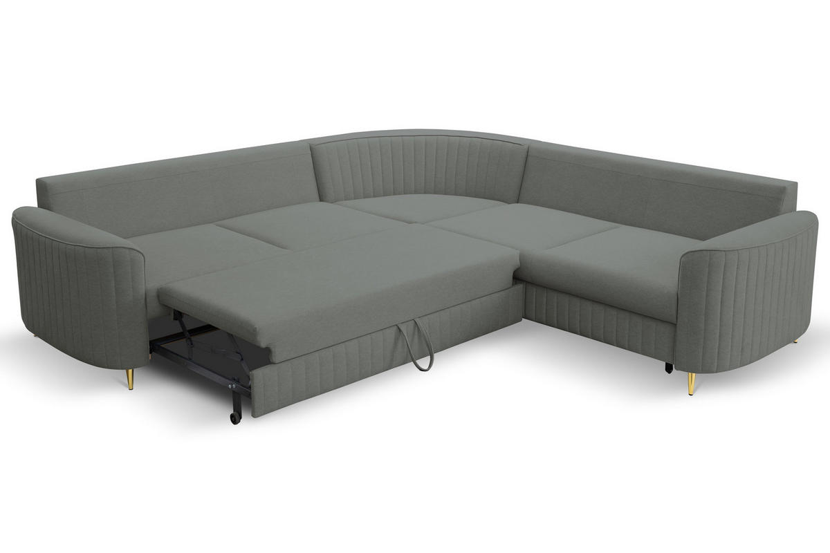 ECKSOFA VELA L-S Grau Velours-Stoff mit Schlaffunktion - Grau, Holz (251/251cm) - MASSENO