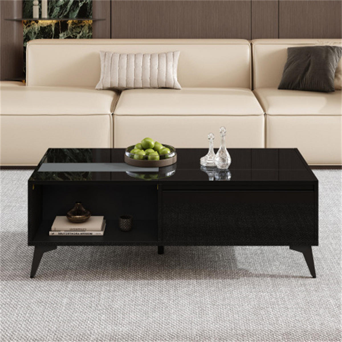 COUCHTISCH multifunktional mit Stauraum, Schwarz, 110x50x48 cm - Schwarz, Holzwerkstoff (50/110/48cm) - Blomus