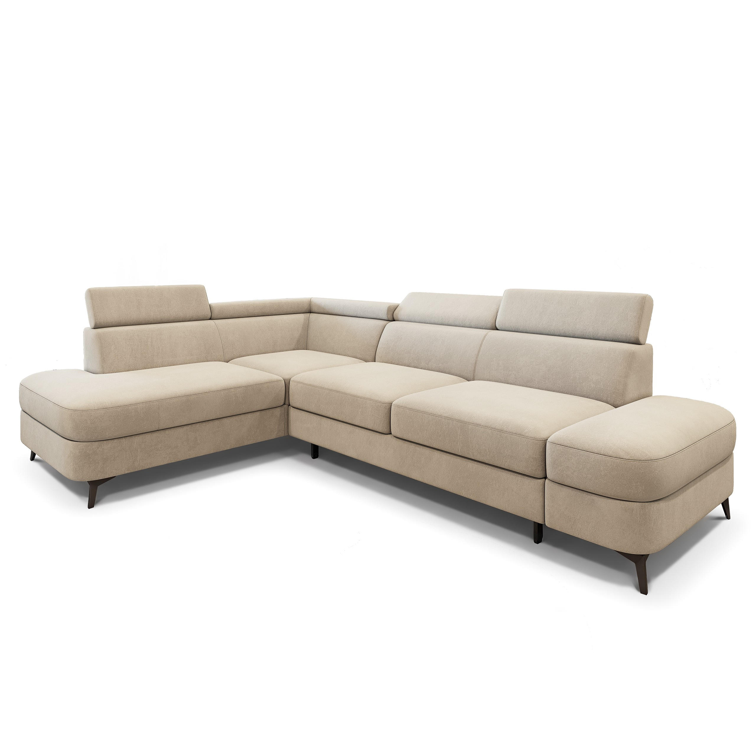 ECKSOFA AVISE MV L-S Creme Velours-Stoff mit Schlaffunktion - Creme, Holzwerkstoff/Textil (268/195cm) - MASSENO