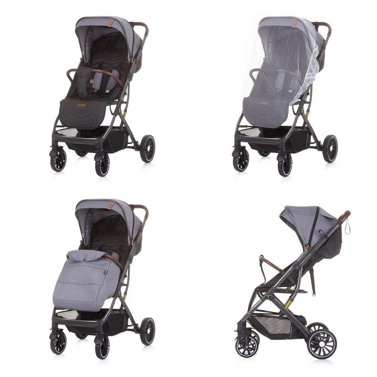 BUGGY Combo 22 kg grau Fußabdeckung Moskitonetz Räder gefedert - Grau, Metall (75/60/103cm) - Chipolino