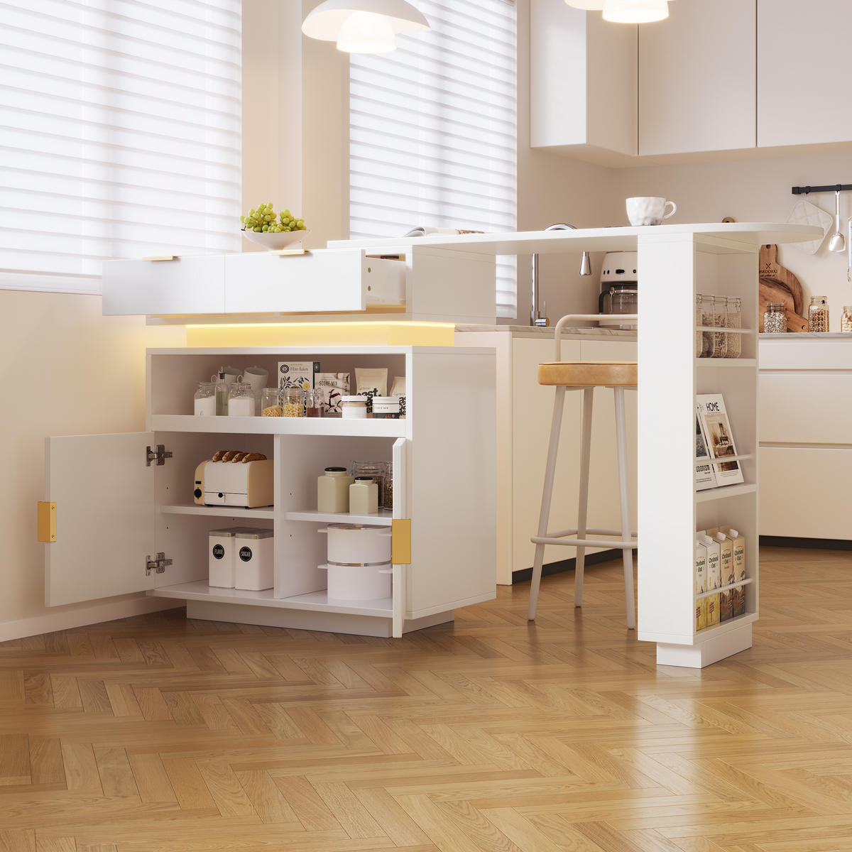 BARTISCH Weiß LED ausziehbar Stauraum 360° mobil 115-183cm - Weiß, Holzwerkstoff (183/40/99cm) - FLIEKS