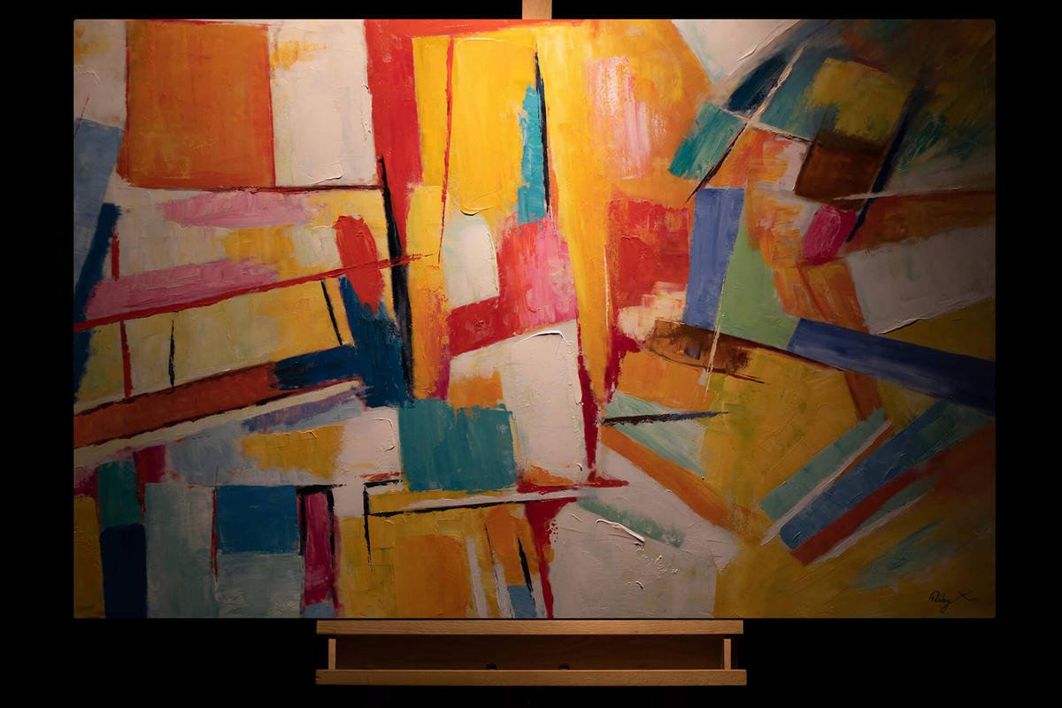 ACRYLBILD HANDGEMALT 120/80 cm - Blau/Gelb, Holz/Textil (120/80cm) - KUNSTLOFT