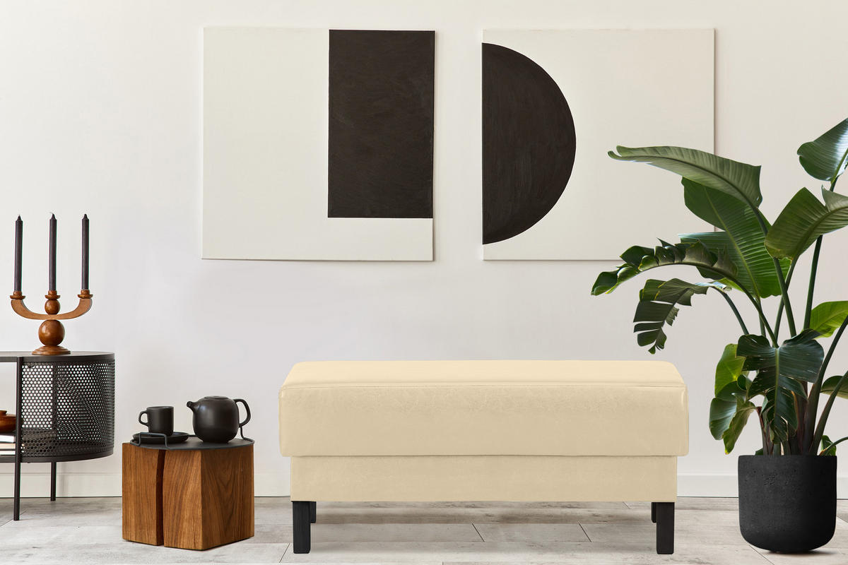 SITZHOCKER ESPECTO auf hohen Holzbeinen, Ecru - Creme/Schwarz, Textil (106/47/56cm) - KONSIMO®