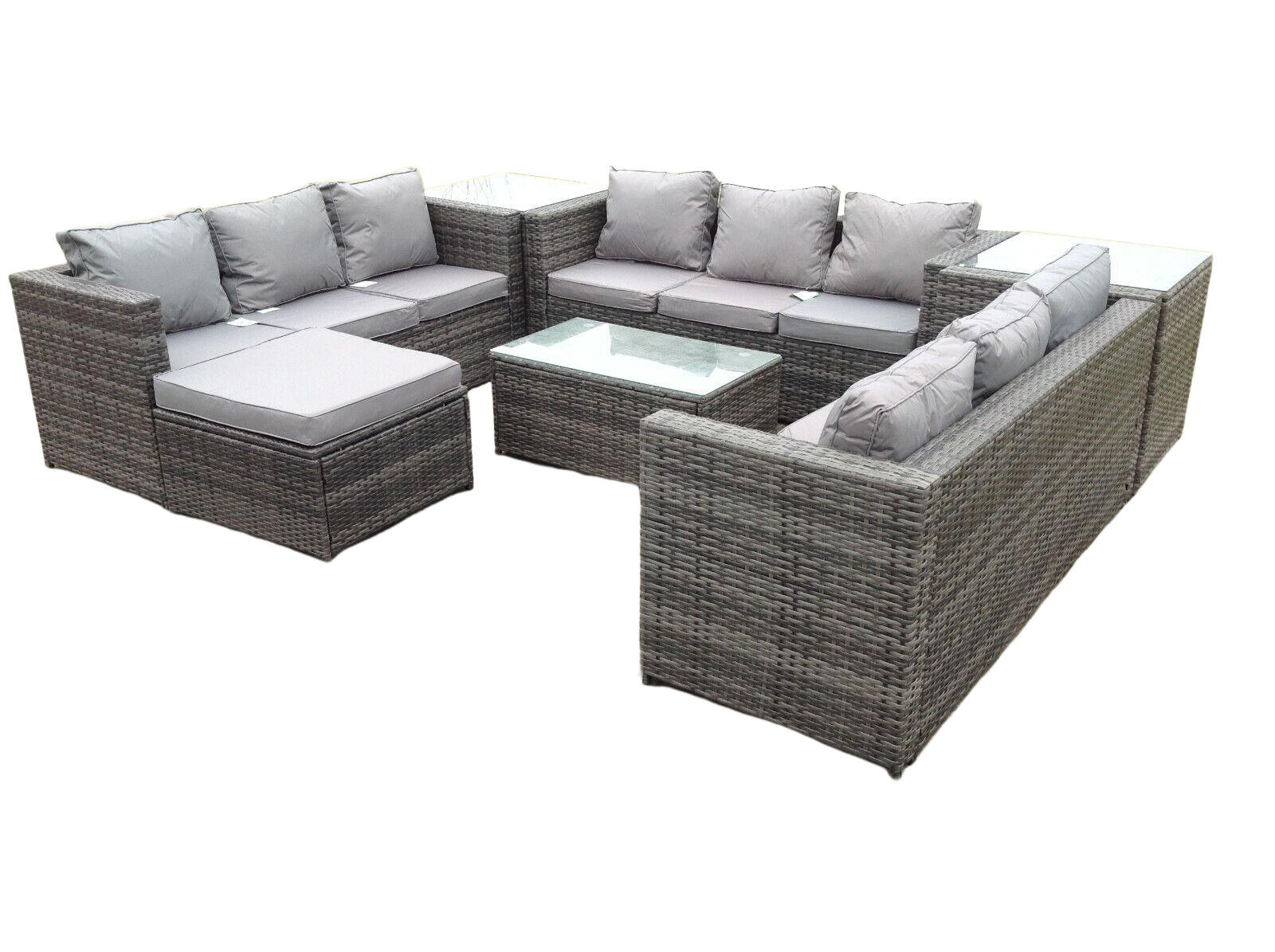 SITZGRUPPE Polyrattan 10-Sitzer - Dunkelgrau/Grau, Glas/Kunststoff - Fimous