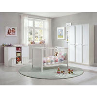 BABYZIMMER-SET 3-tlg.: Babybett & Wickelkommode & Kleiderschrank 3-türig B135/H198/T58 cm, Soft-Close, Landhausstil Weiß / 22803 - Silberfarben/Weiß, Holzwerkstoff/Metall (76/83/146cm) - luma-home