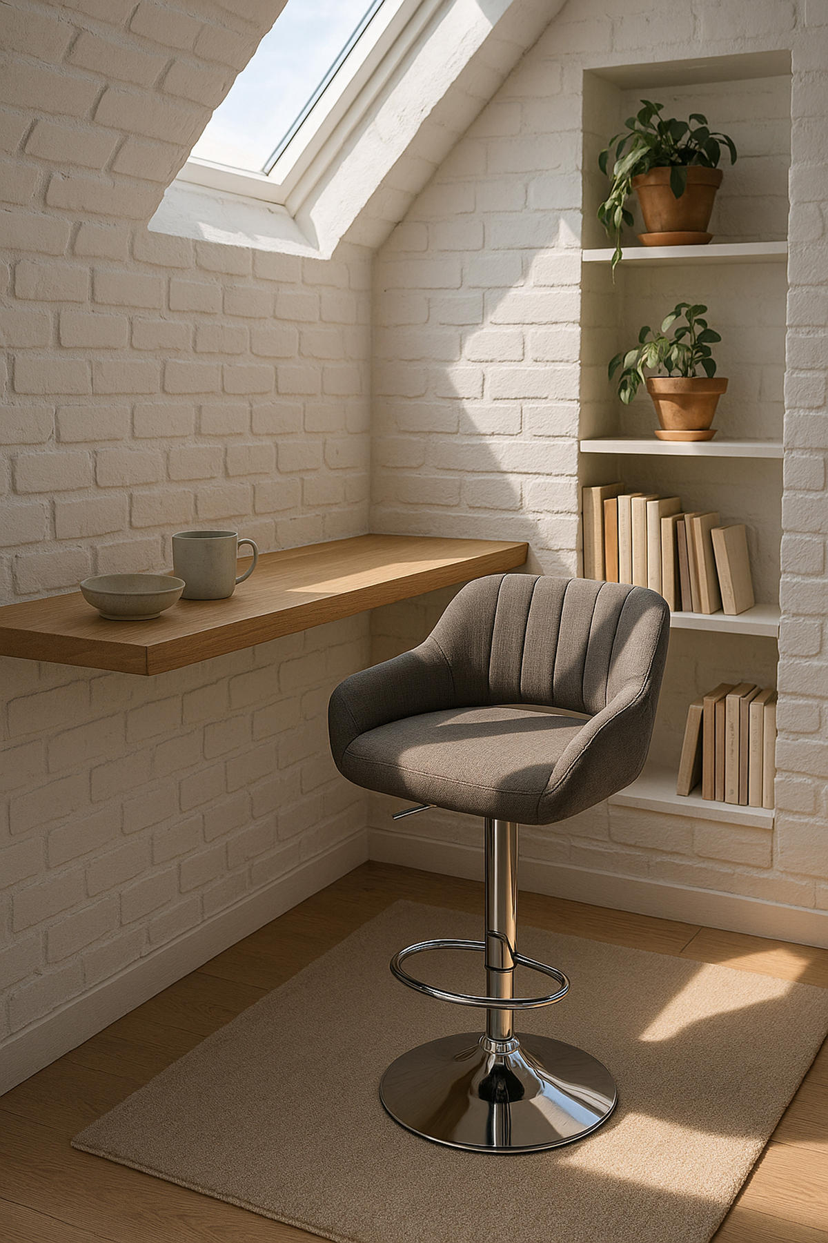 BARHOCKER 2er Set Milos Stoff C dunkelgrau - Chromfarben/Dunkelgrau, Textil/Metall (47/106/48cm) - TPFLiving