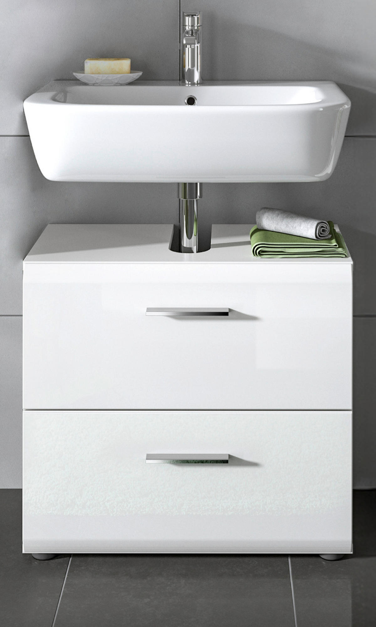 WASCHBECKENUNTERSCHRANK weiß Hochglanz, Badezimmer Unterschrank 60 cm - Weiß Hochglanz/Schwarz, Holzwerkstoff/Kunststoff (60/54/30cm) - Inn.Furn