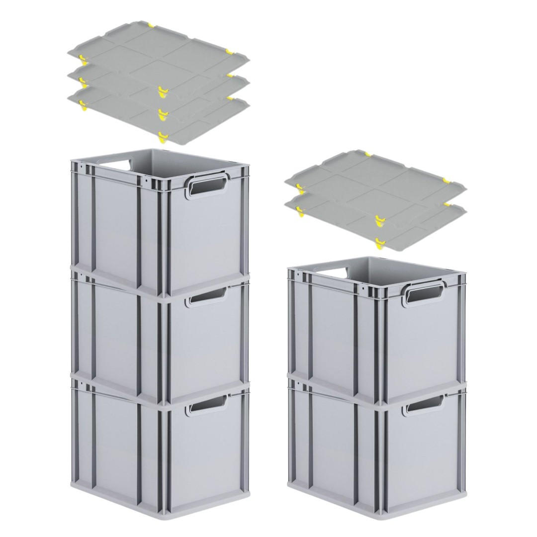 EUROBOX 5x Nextgen Economy Mit Auflagedeckel Grau/Gelb Griffe Offen 30 Liter - Gelb, Kunststoff (30/32/40cm) - PROREGAL
