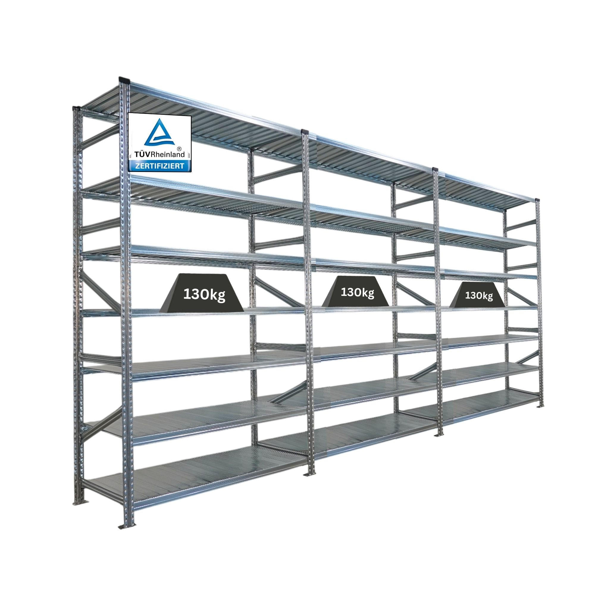 FACHBODENREGAL Proximo Stecksystem 250x450x60cm 7 Ebenen Beidseitig nutzbar Verzinkt - Silberfarben, Metall (450/250/60cm) - PROREGAL