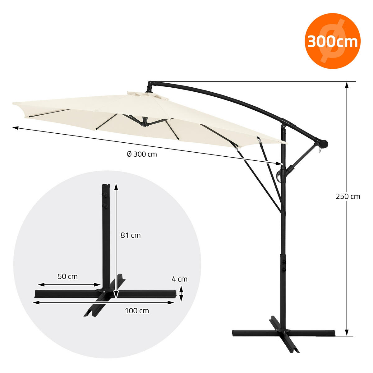 AMPELSCHIRM Ø 300 cm in Beige aus Aluminium - Beige, Metall (300/300cm) - ML-DESIGN