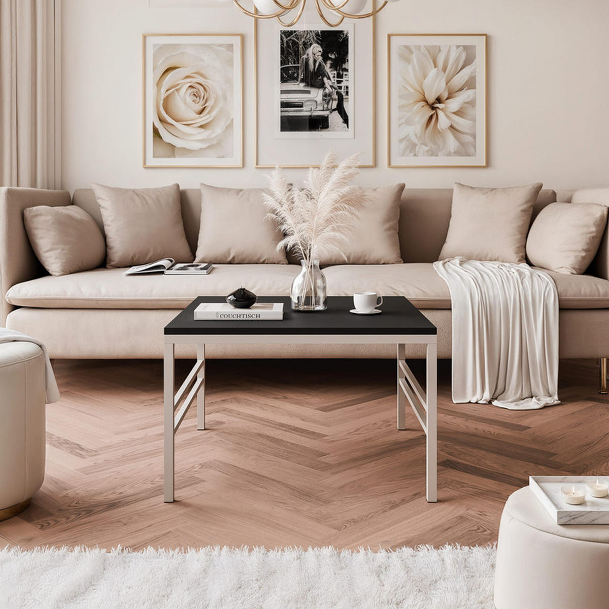 COUCHTISCH FORMA 60/60 cm Quadrat, Kaschmir / Schwarz matt - Kaschmir/Schwarz, Metall (60/60/40cm) - Idohome