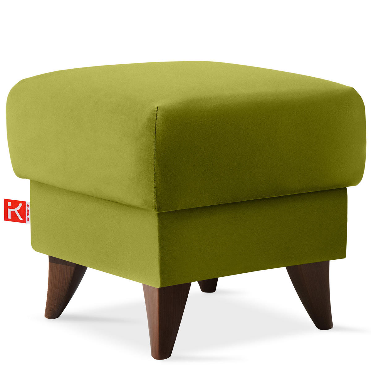 HOCKER GUSTAVO Fußstütze, Velours, Olivgrün - Olivgrün, Holz/Holzwerkstoff (53/49/53cm) - KONSIMO®