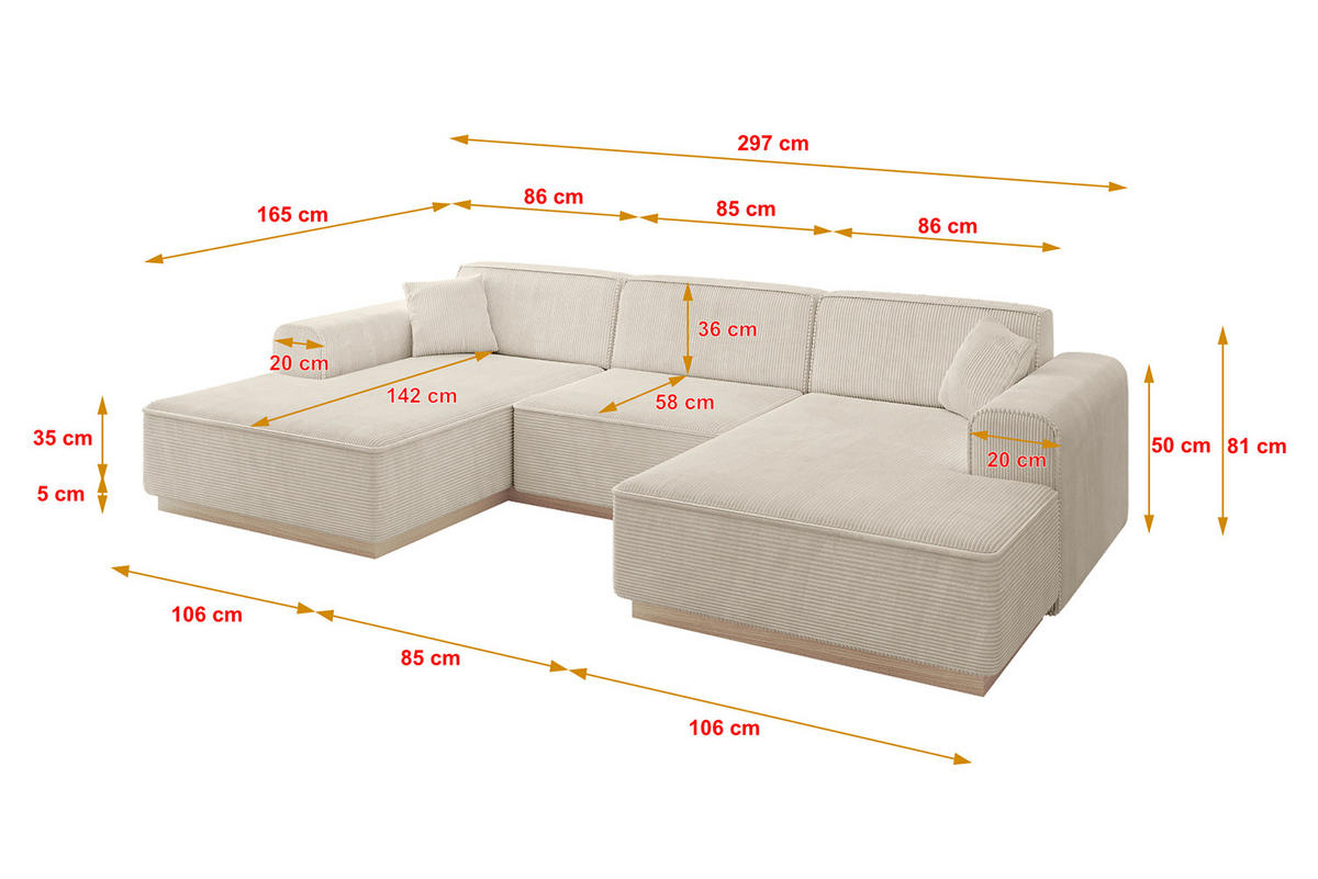 WOHNLANDSCHAFT IREA-U1 - 303x171x83 cm Beige - Beige, Holzwerkstoff/Textil (303/83/171cm) - ALTDECOR