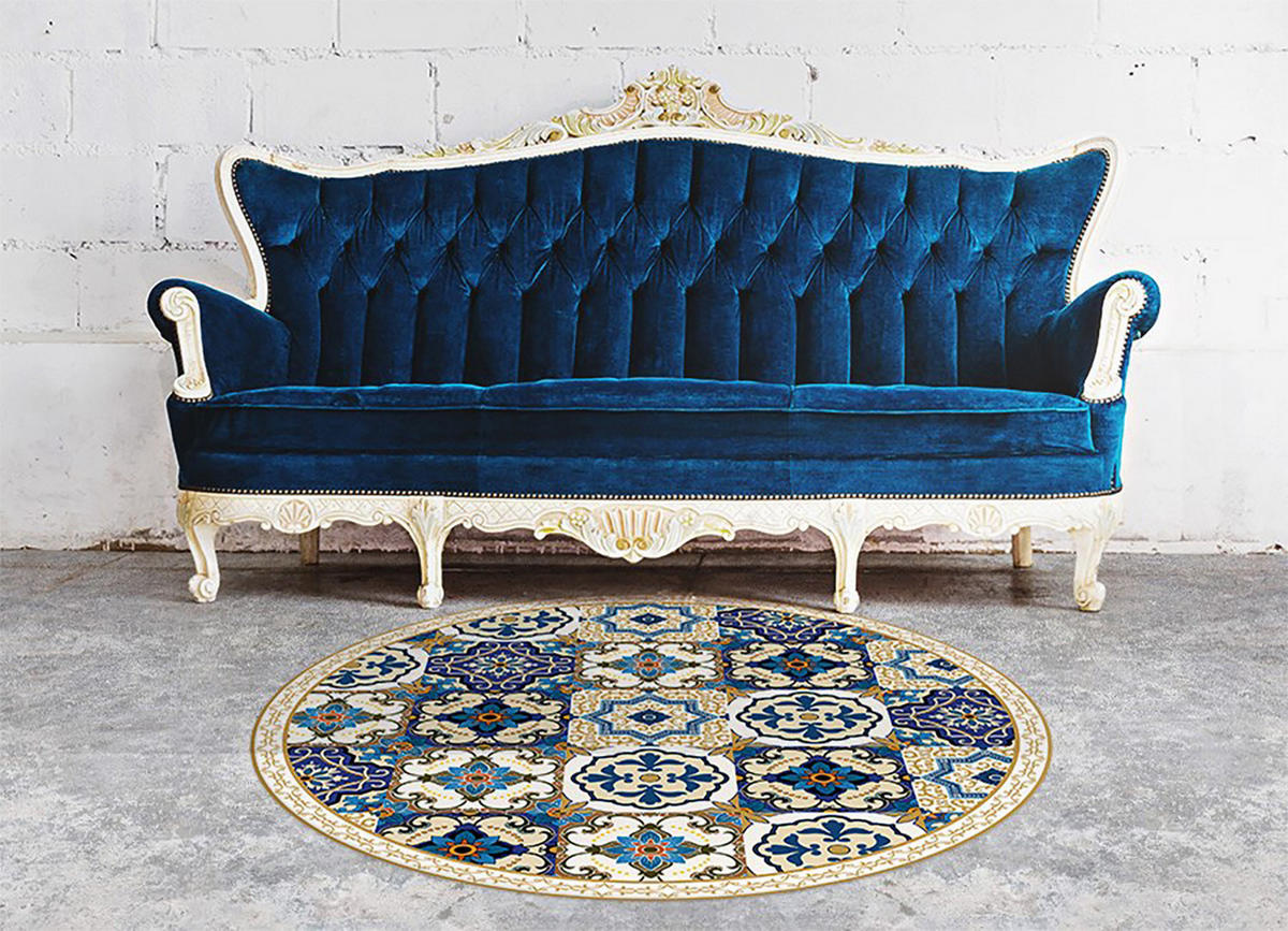 VINYL TEPPICH Ø80 cm Portugiesische Fliesen - Blau/Beige, Kunststoff (80/80cm) - TULUP
