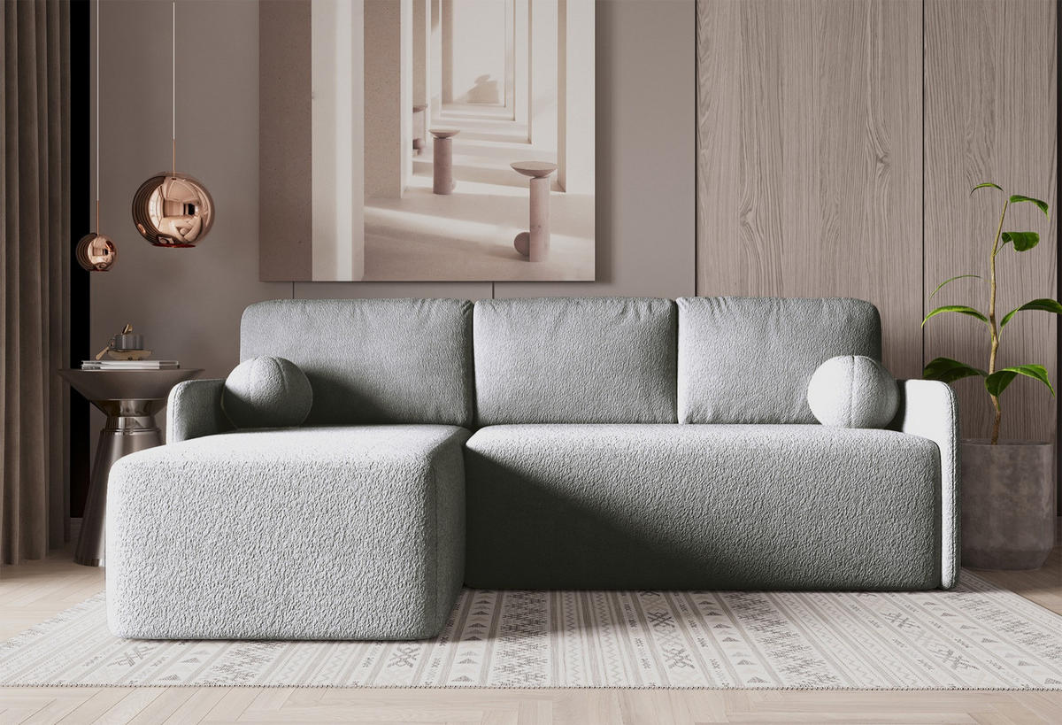 ECKSOFA Bloom Grau Bouclé - Grau, Textil (212/142cm) - Selsey