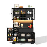 BIFE omara z LED osvetlitvijo, vtičnico in stojalom za vino, črna, 180/105/40 cm - črna, leseni material (40/180/105cm) - OKMYHOME