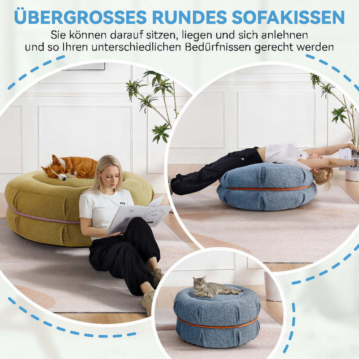 BODENKISSEN Blau 80cm - Blau, Textil (80/80/40cm) - Vercart