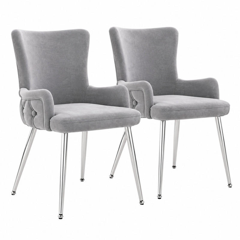ESSZIMMERSTUHL Samt Grau mit Metallbeinen 2er-Set - Grau, Metall (47/85/49cm) - Meubliv