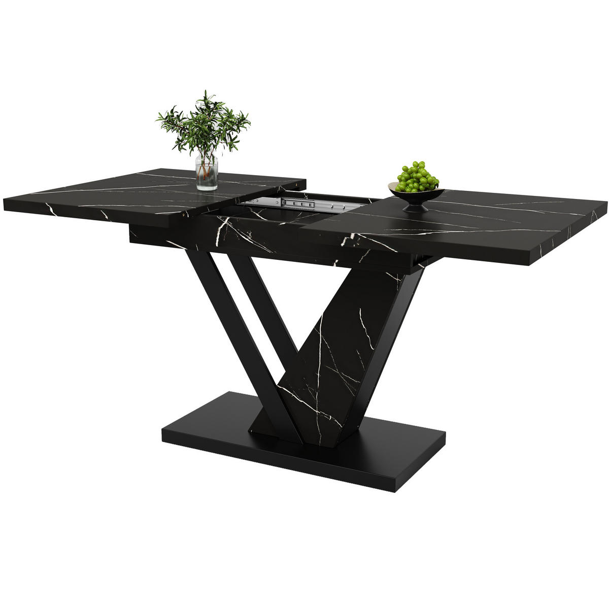 ESSTISCH 120/160/75,5 cm in Schwarz mit Marmordekor und Ausziehfunktion - Schwarz, Holzwerkstoff (160/75/75.5cm) - Flora Grace