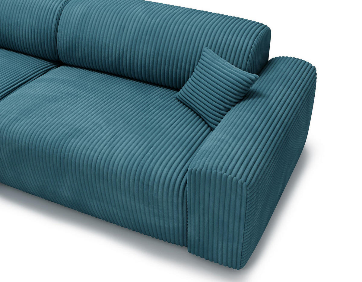 ECKSOFA mit Longchair - Cord - Türkis/Schwarz, Kunststoff/Textil (284/178cm) - home24