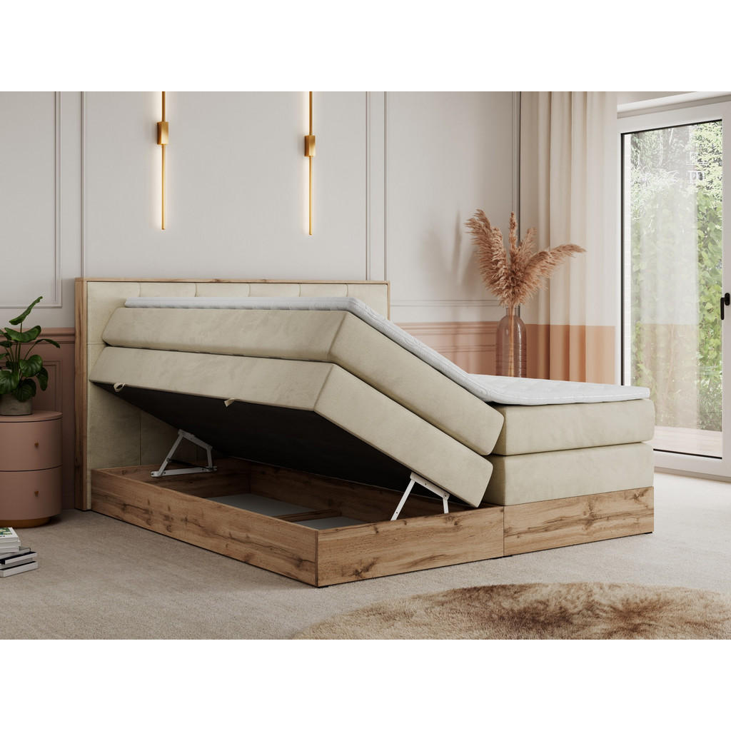 Thumbnail - MKS Boxspringbett, Beige, Textil, 2-Sitzer, H3, Rechteckig, 140x200 cm, Schlafzimmer, Betten, Boxspringbetten