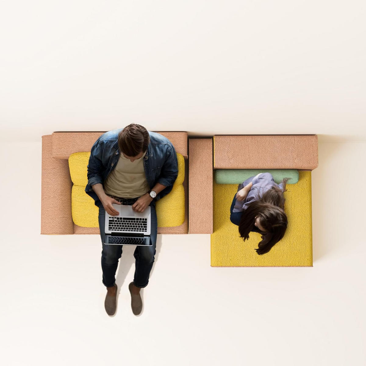 MODULARES Ecksofa 213cm - Pink/Gelb, Textil (213/90cm) - Vercart