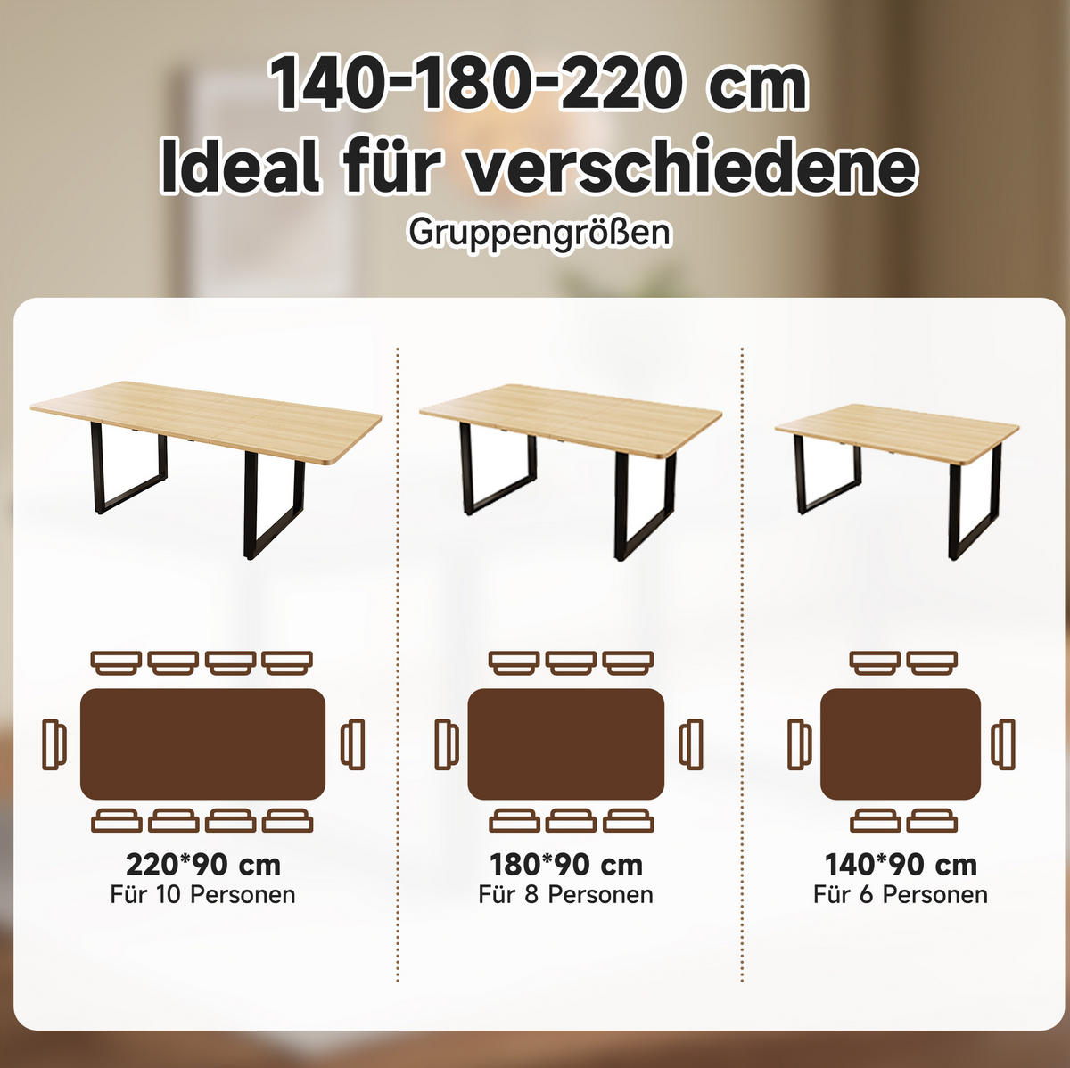 STOL 140/180/220/80 cm, MDF, hrast boje, rasklopni - boje hrasta, drvni materijal (220/90/75cm) - BEAOK
