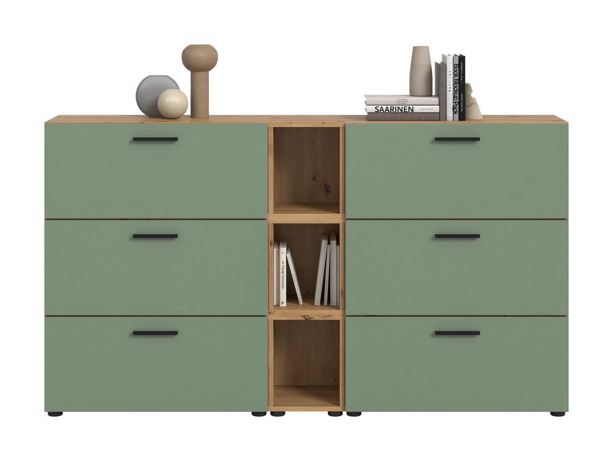 WOHNKOMBINATION THE ONE (B/H/T: ca. 176/99/34 cm) in Artisan Oak Nachbildung/Smoke Green - Eiche Artisan, Holzwerkstoff (176/99/34cm)