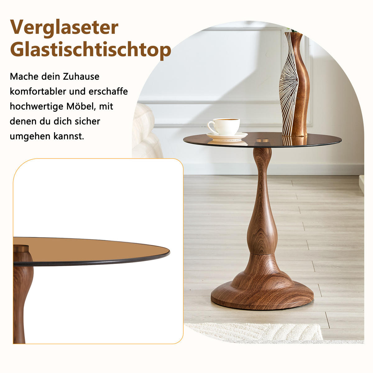 BEISTELLTISCH Rund Glas Modern Sofatisch Metallgestell Braun & Schwarz - Braun, Glas (50/50/51.5cm) - Urban Meuble
