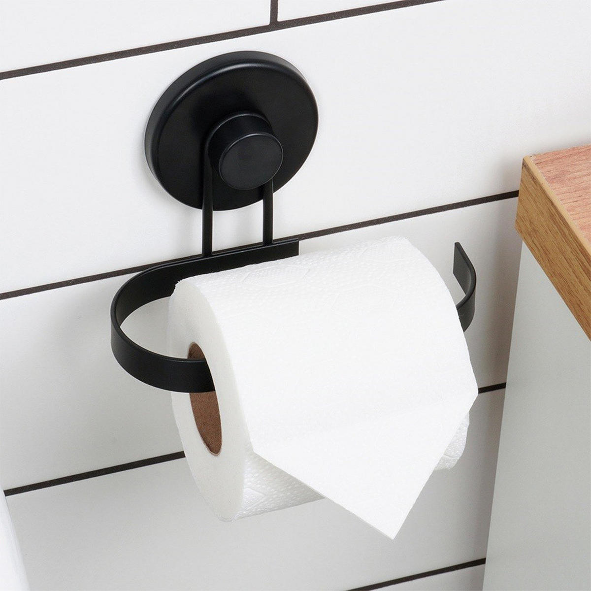 TOILETTENPAPIERHALTER mit Saugnapf 14/11/14,5 cm - Schwarz, Metall (11/14.5/14cm) - Bathroom solutions