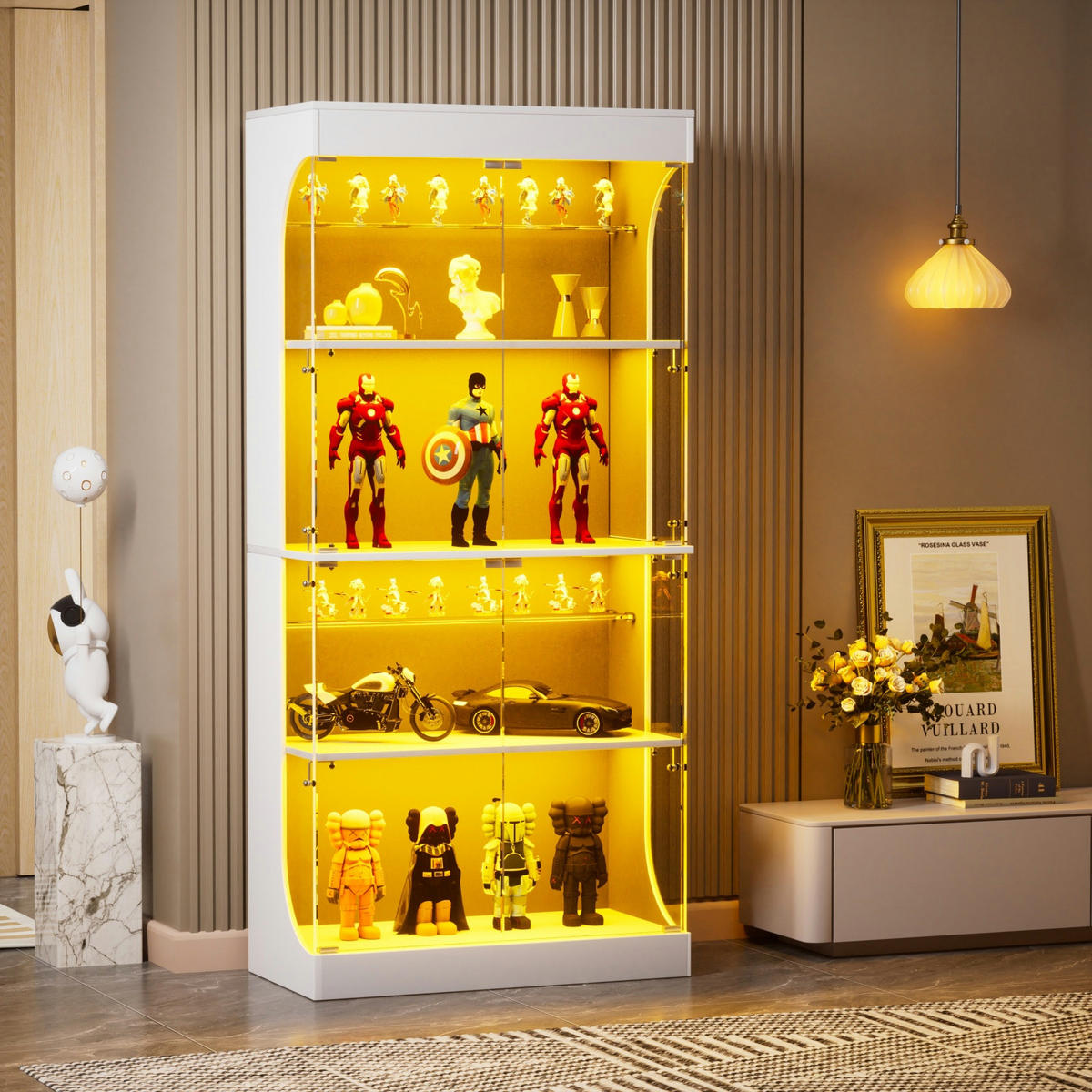 VITRINENSCHRANK Weiß 80/35/165 cm mit LED Beleuchtung und Ladestation - Weiß, Glas (80/165/35cm) - PARAFTA HOME